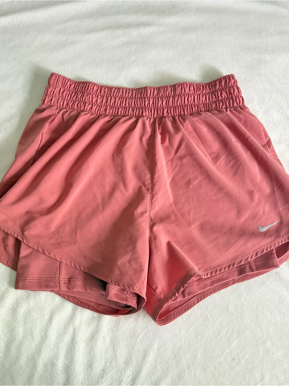 Nike Women's Coral Pink Layered Athletic Shorts